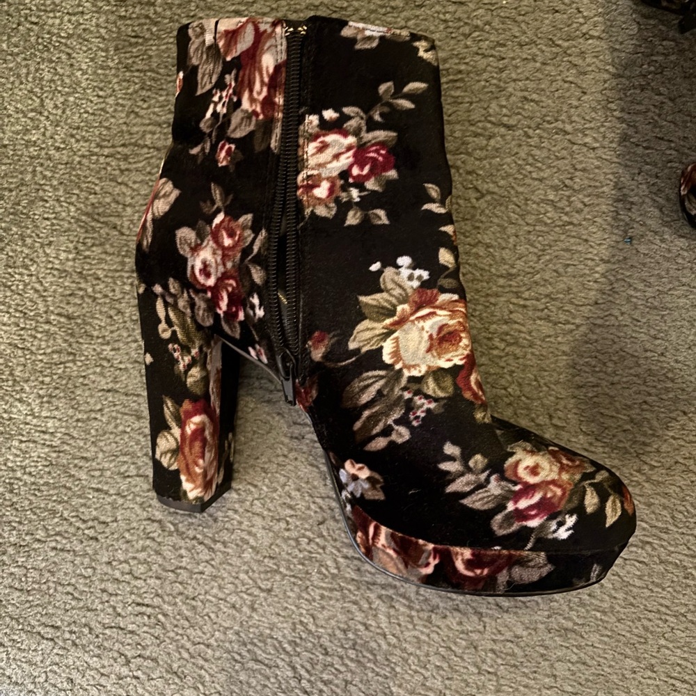 Floral Velvet Ankle Boots